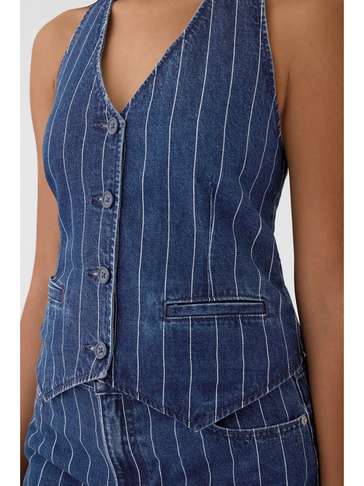 Pinstripe Denim Halter Vest