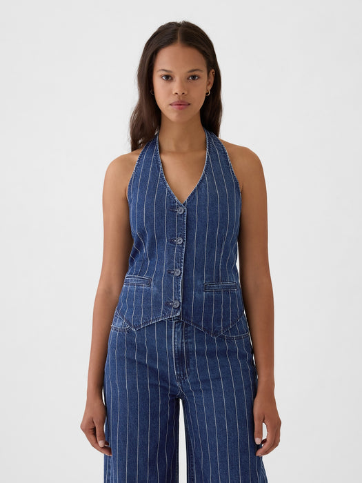 Pinstripe Denim Halter Vest