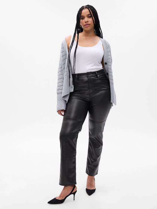 High Rise Vegan Leather Cheeky Straight Pants