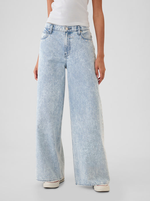 Mid Rise Studded Baggy Jeans