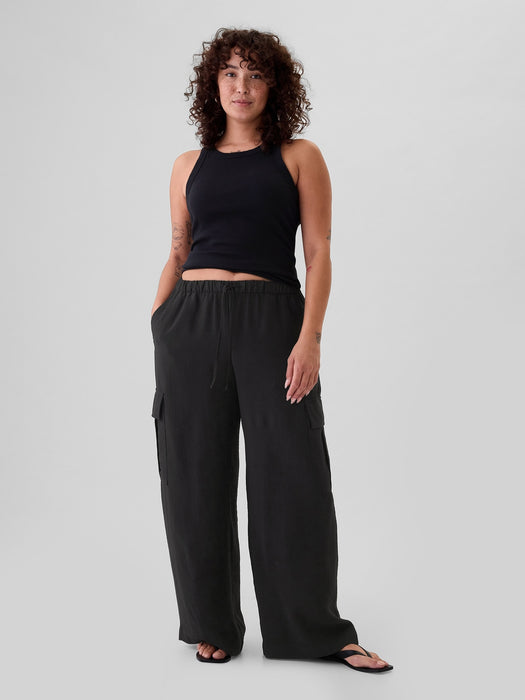 High Rise Crinkle Texture Pull-On Cargo Pants