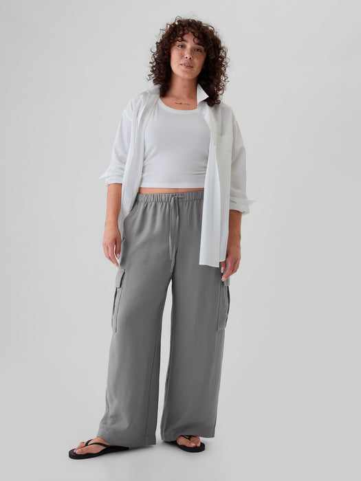 High Rise Crinkle Texture Pull-On Cargo Pants