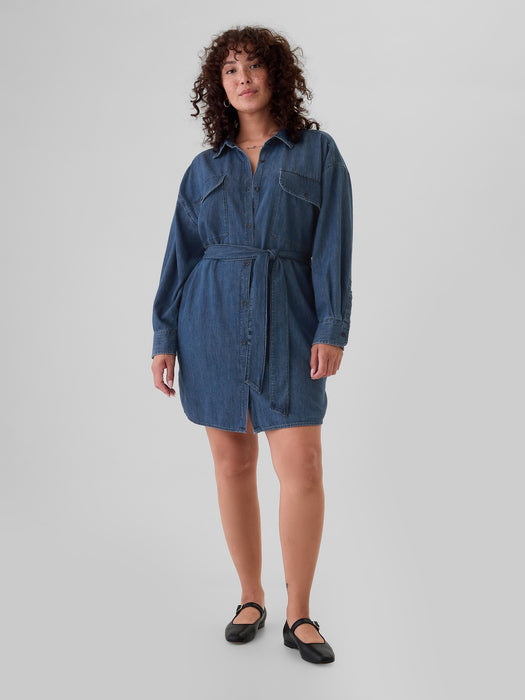 Belted Denim Mini Shirtdress