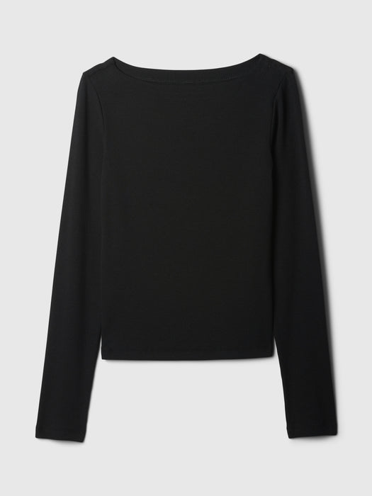 Modern Rib Cropped Boatneck T-Shirt