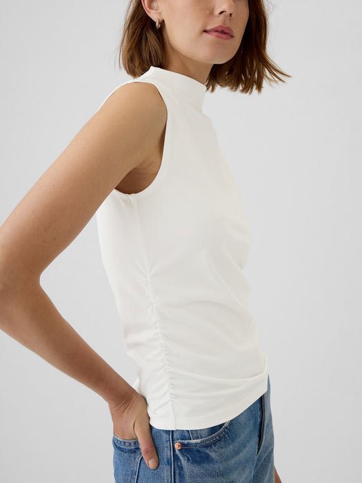 Modern Funnel-Neck Ruched Tank Top