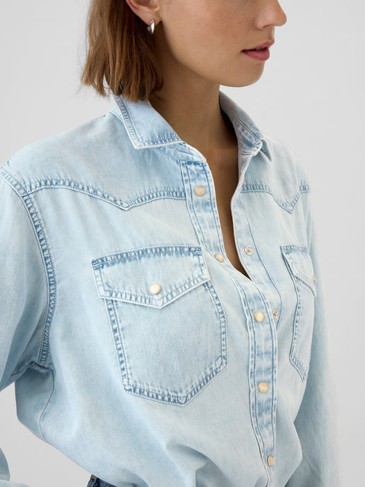 Cropped Denim Western Shirt