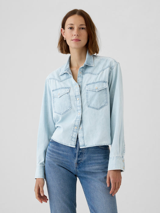 Cropped Denim Western Shirt