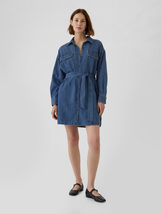 Belted Denim Mini Shirtdress