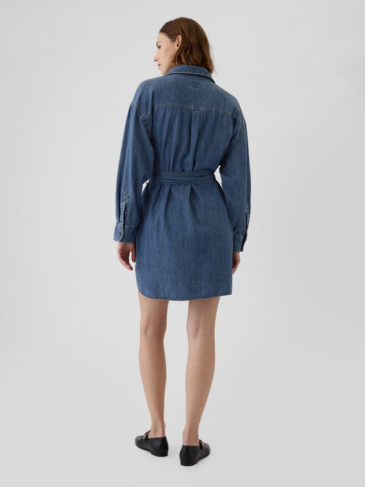 Belted Denim Mini Shirtdress