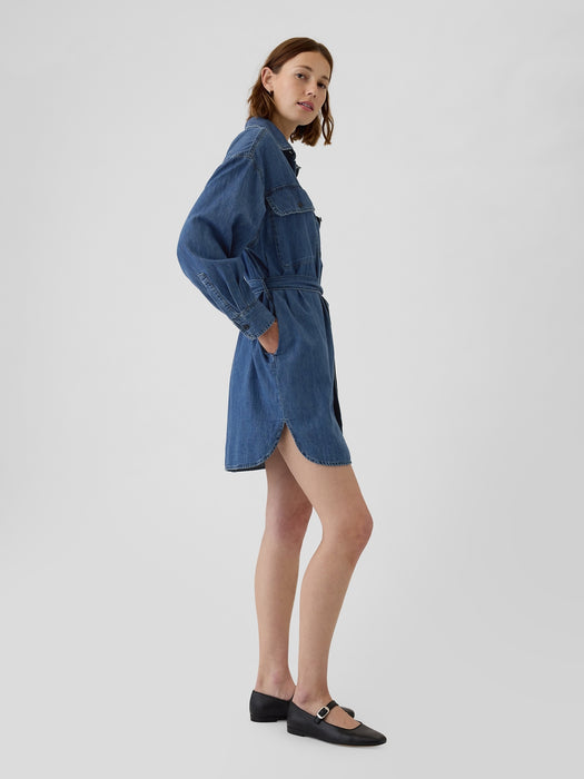 Belted Denim Mini Shirtdress