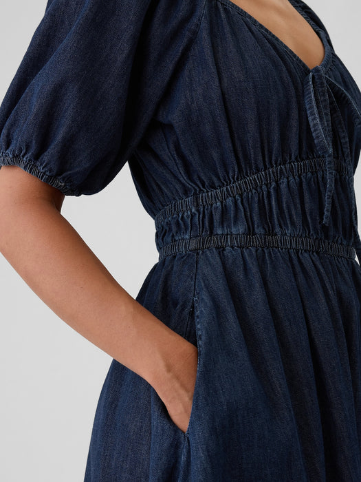 Smocked Denim Mini Dress