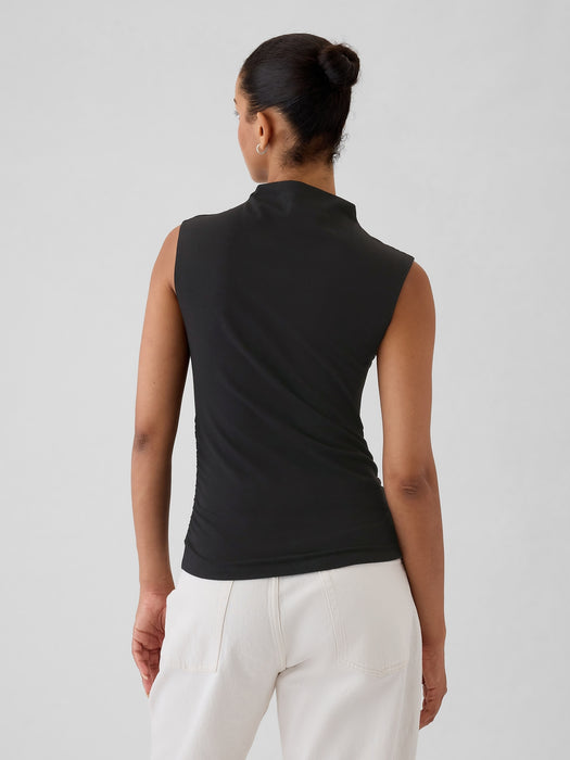 Modern Funnel-Neck Ruched Tank Top