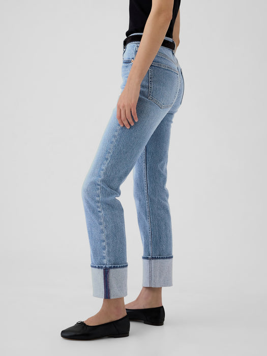 High Rise Cuffed &#39;90s Straight Jeans