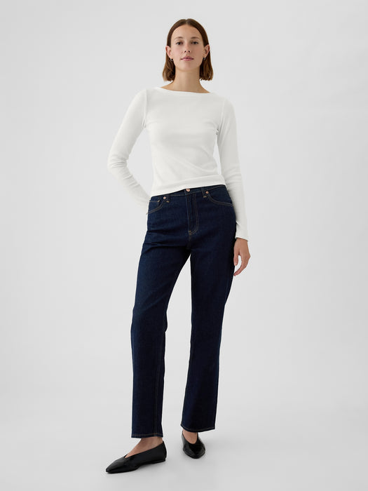 Modern Rib Cropped Boatneck T-Shirt