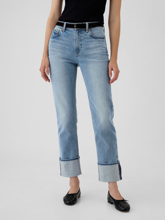 High Rise Cuffed &#39;90s Straight Jeans