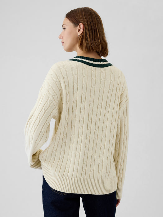 CashSoft Varsity Cable-Knit Sweater