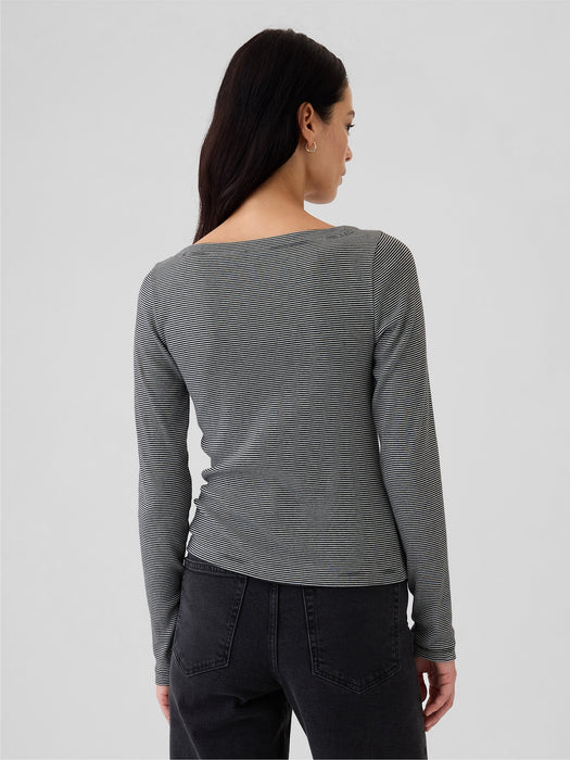 Modern Rib Cropped Boatneck T-Shirt