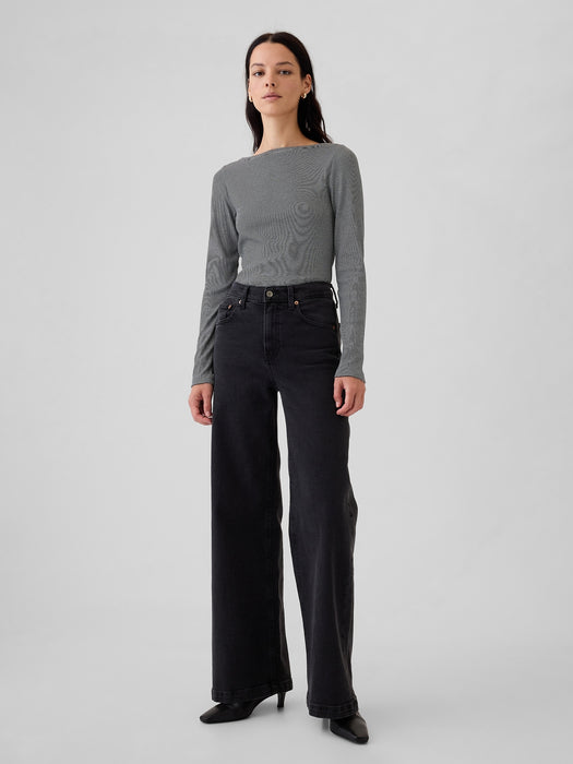 Modern Rib Cropped Boatneck T-Shirt