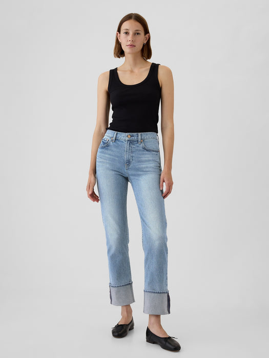 High Rise Cuffed &#39;90s Straight Jeans