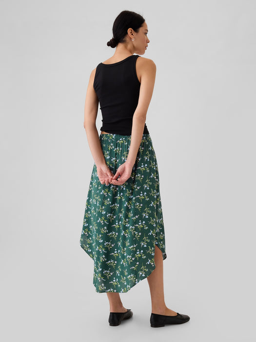 Crepe Handkerchief Hem Midi Skirt