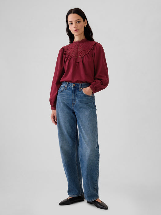 Embroidered Eyelet Top