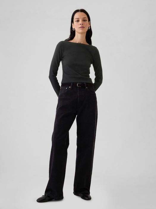 Modern Rib Cropped Boatneck T-Shirt