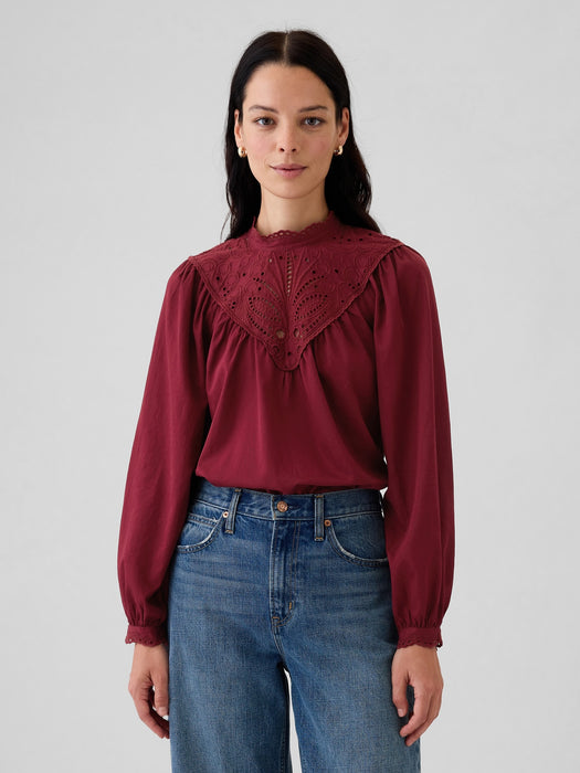 Embroidered Eyelet Top