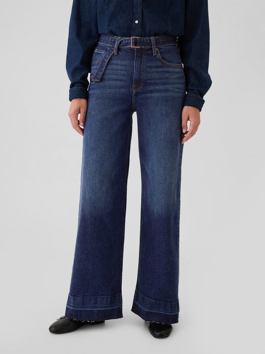 High Rise Stride Belted Wide-Leg Jeans