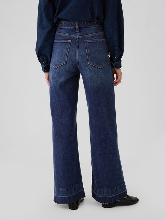 High Rise Stride Belted Wide-Leg Jeans