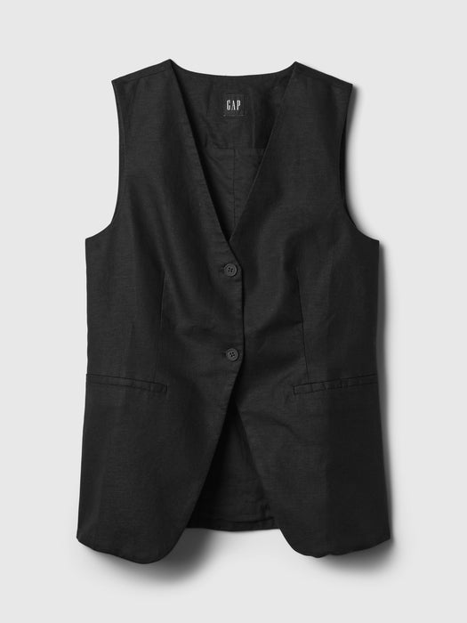 Linen-Cotton Longline Vest