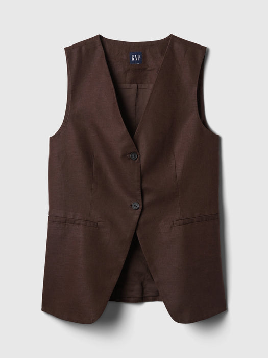 Linen-Cotton Longline Vest