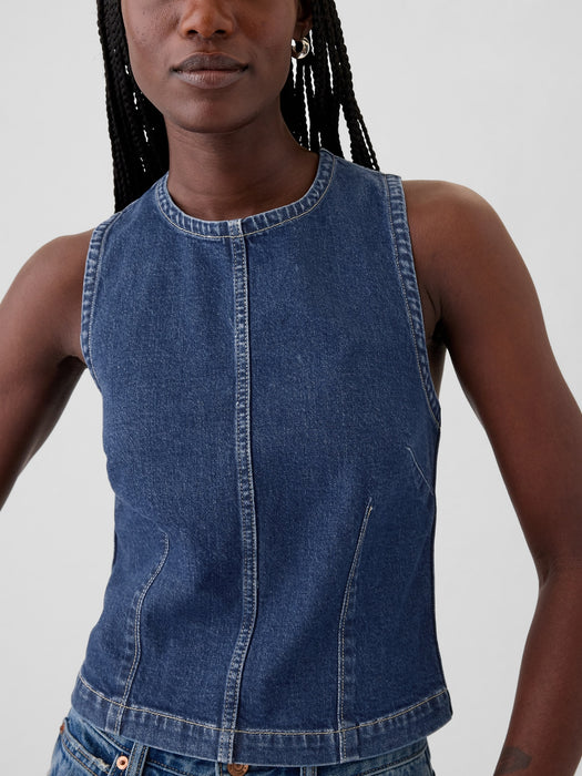 Cropped Denim Shell Tank Top