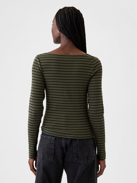 Modern Rib Cropped Boatneck T-Shirt