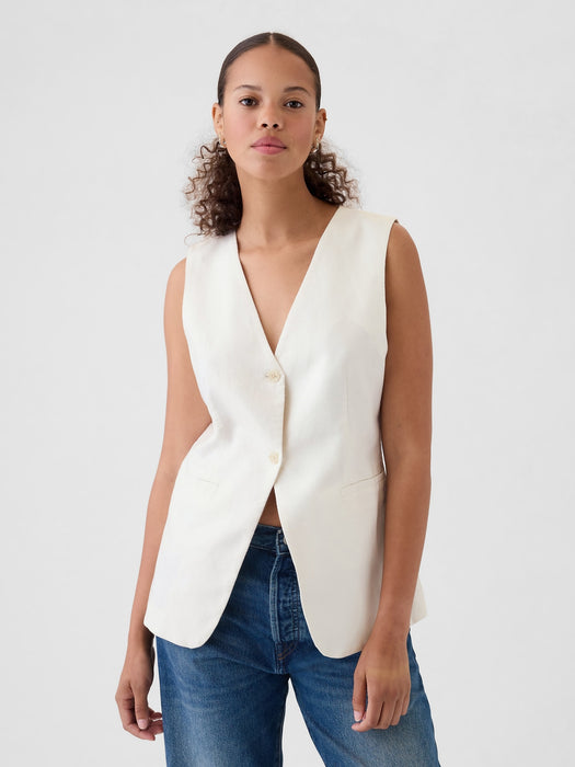 Linen-Cotton Longline Vest