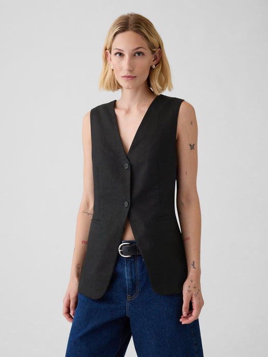 Linen-Cotton Longline Vest