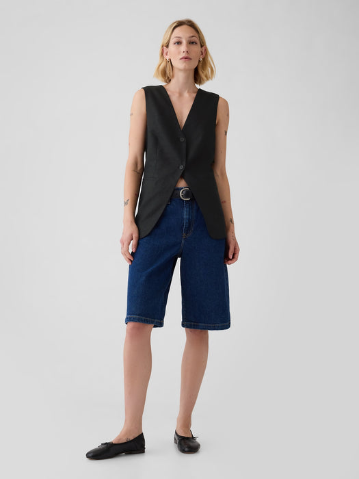 Linen-Cotton Longline Vest