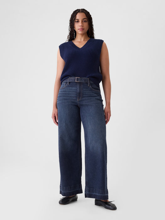 High Rise Stride Belted Wide-Leg Jeans