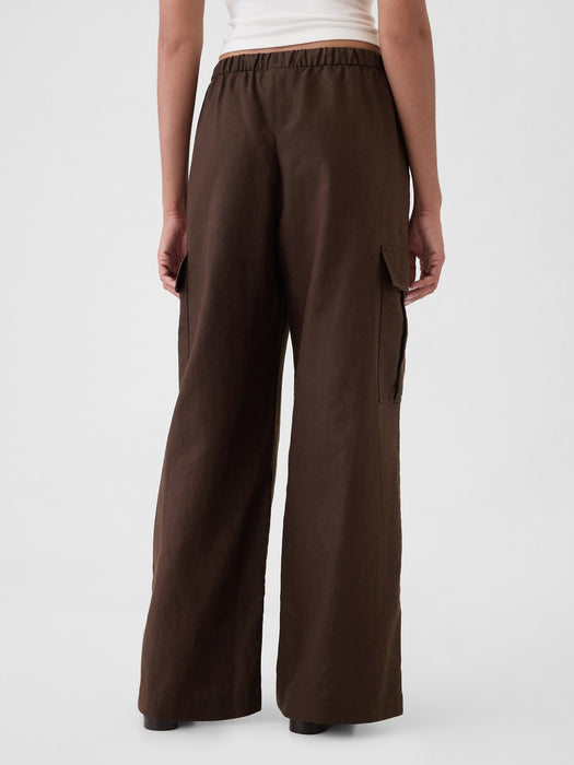 Mid Rise Linen-Cotton Pull-On Cargo Pants