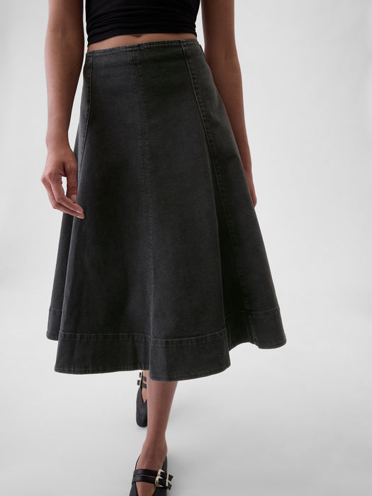 Paneled Denim Midi Skirt