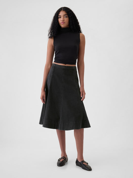 Paneled Denim Midi Skirt