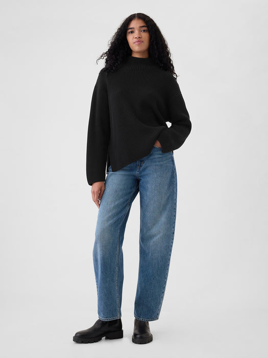 Oversized Split-Hem Mockneck Sweater