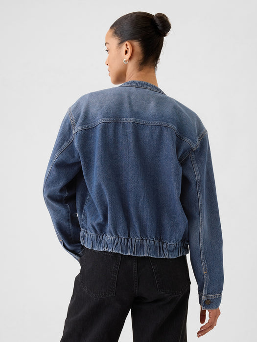 UltraSoft Denim Cropped Bomber Jacket