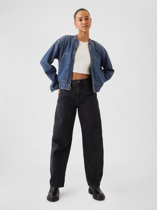 UltraSoft Denim Cropped Bomber Jacket