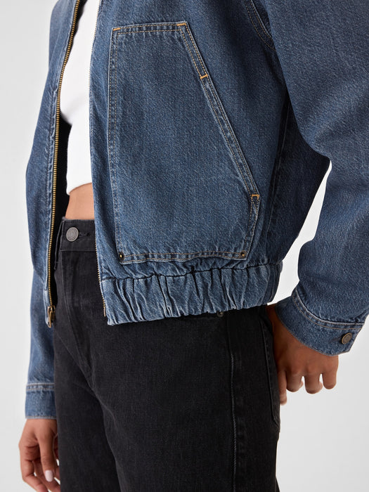 UltraSoft Denim Cropped Bomber Jacket