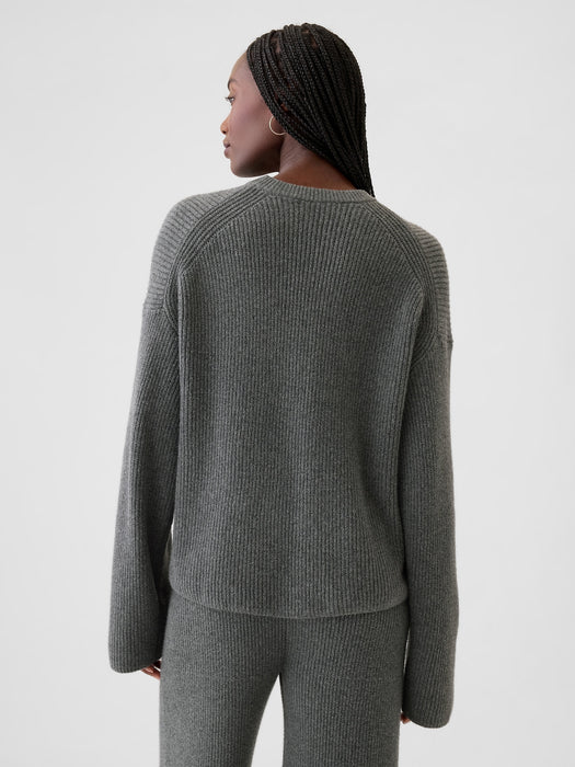 CashSoft Shaker-Stitch Crewneck Sweater