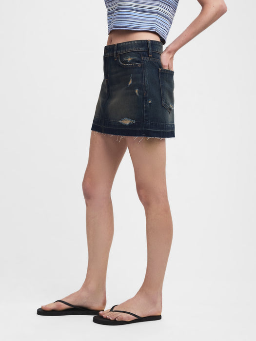 gap & madhappy distressed mini denim skirt