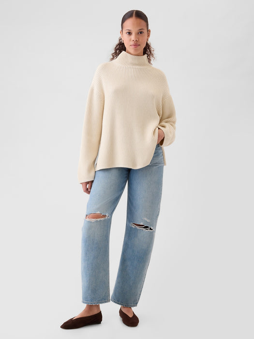 Oversized Split-Hem Mockneck Sweater