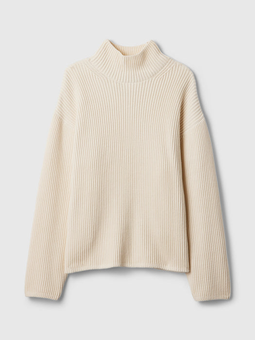 Oversized Split-Hem Mockneck Sweater