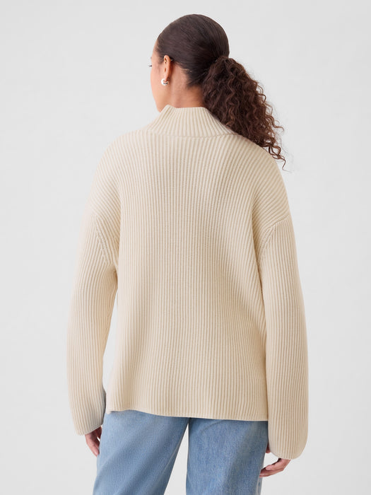 Oversized Split-Hem Mockneck Sweater