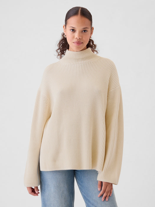 Oversized Split-Hem Mockneck Sweater